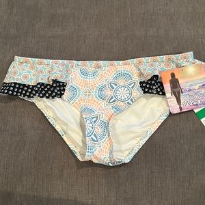 COCO RAVE Ruffle Flower Boho Swim Bikini Bottom L NWT